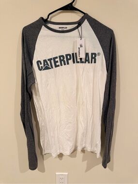 Caterpillar White Body with Dark Gray Raglan Sleeves Tee